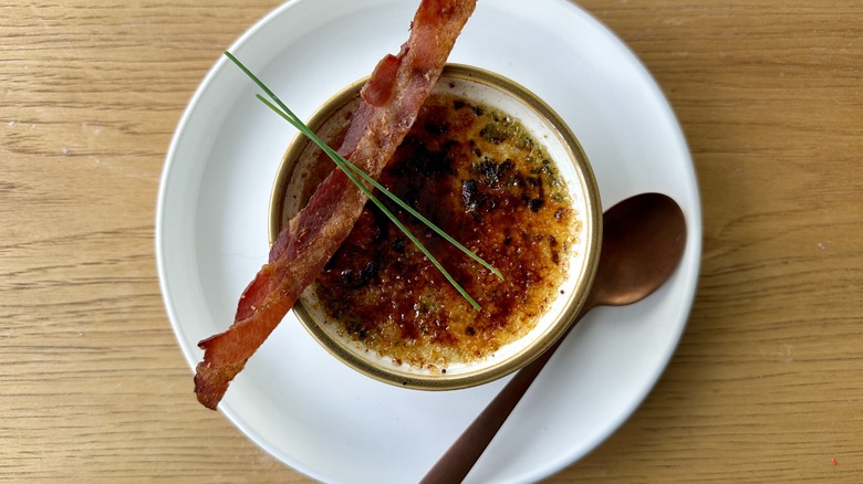 Crab crème brûlée on plate