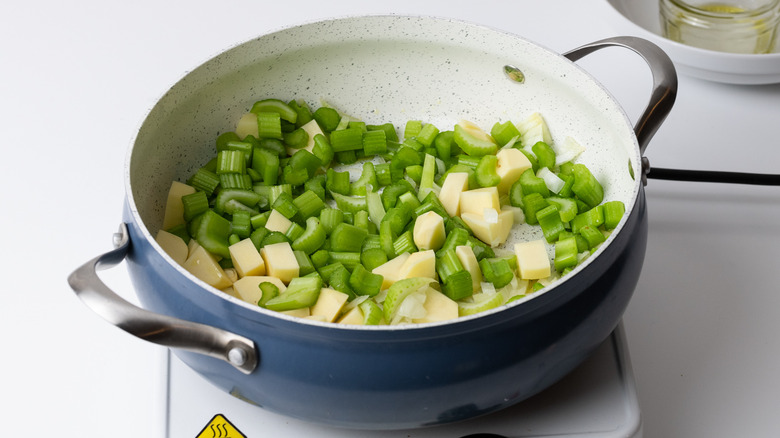 vegetables cooking in pan 