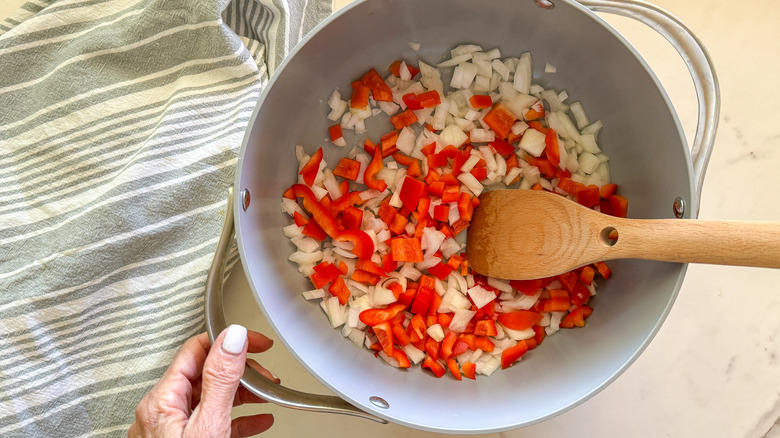 onion and pepper in pot