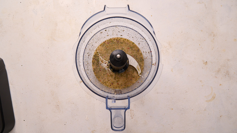 blended ingredients in food processor