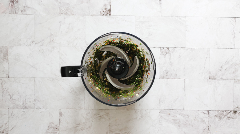 Chimichurri sauce in food processor