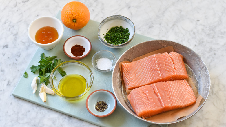 ingredients for honey citrus baked salmon