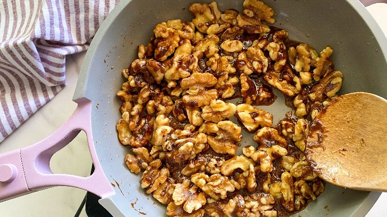 walnuts in frying pan