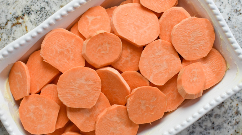 yams in baking dish 