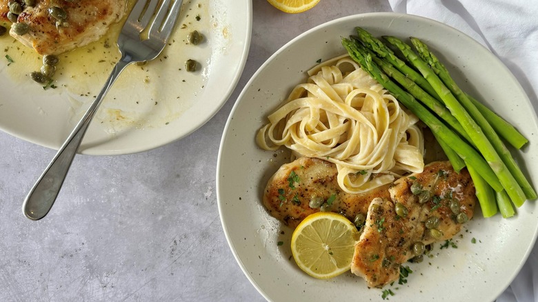 chicken scallopini with pasta and asparagus