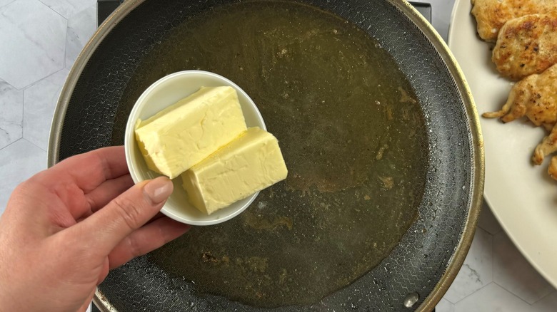 butter going into skillet