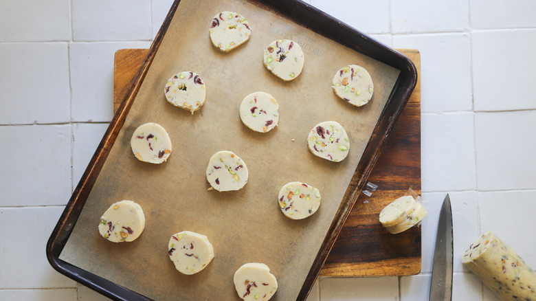 Sliced cookies ready for baking