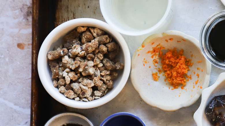 Small bowl of chopped rolled dates