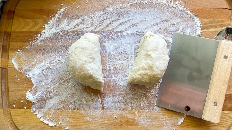 dough split into two portions