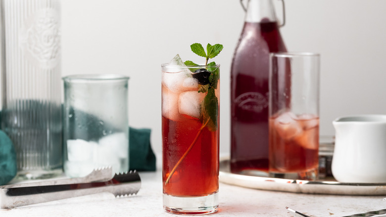 homemade grenadine drink in glass 