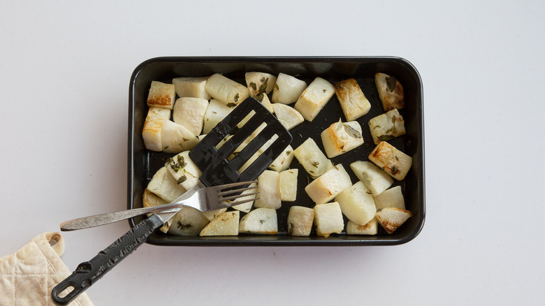 roasted turnips in pan