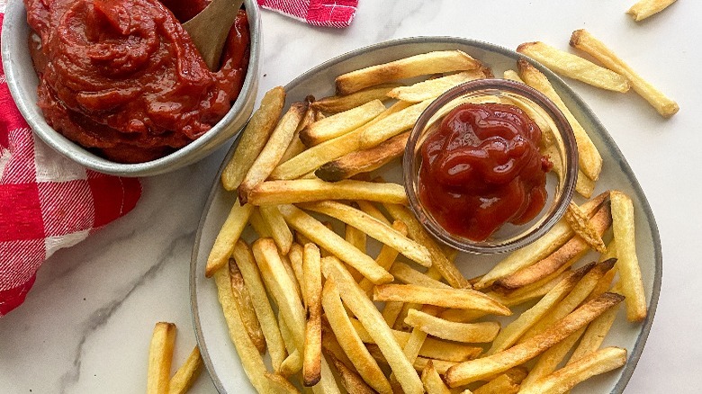 ketchup and fries on plate