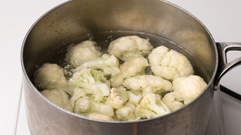 cauliflower boiling in a saucepan 