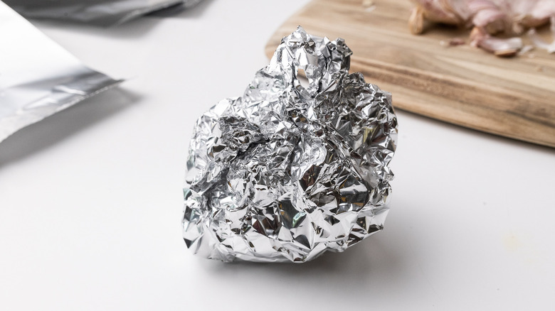 garlic bulb wrapped in foil 