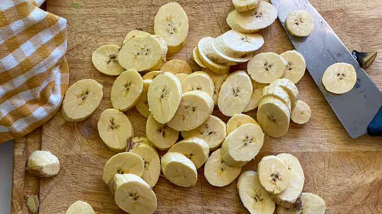 sliced plantains on board