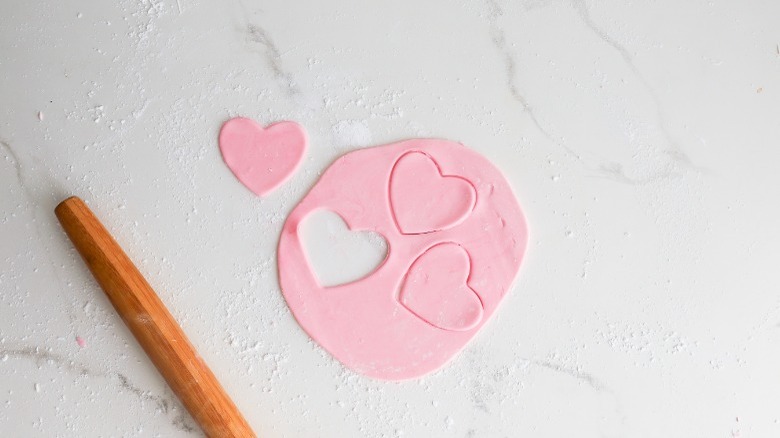 pink fondant with heart cut-outs