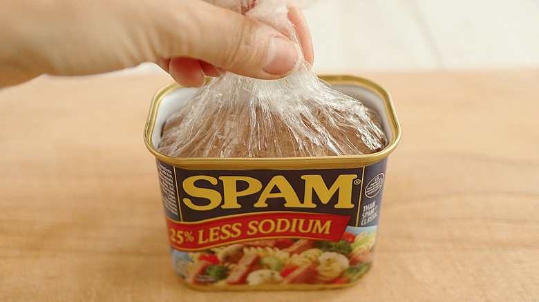 plastic wrap in spam can