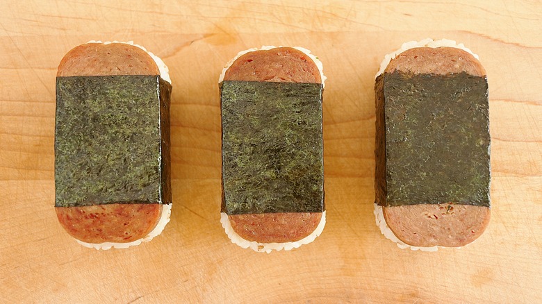 three spam musubi on board