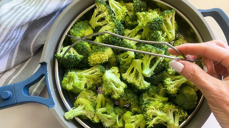 broccoli in steamer basket