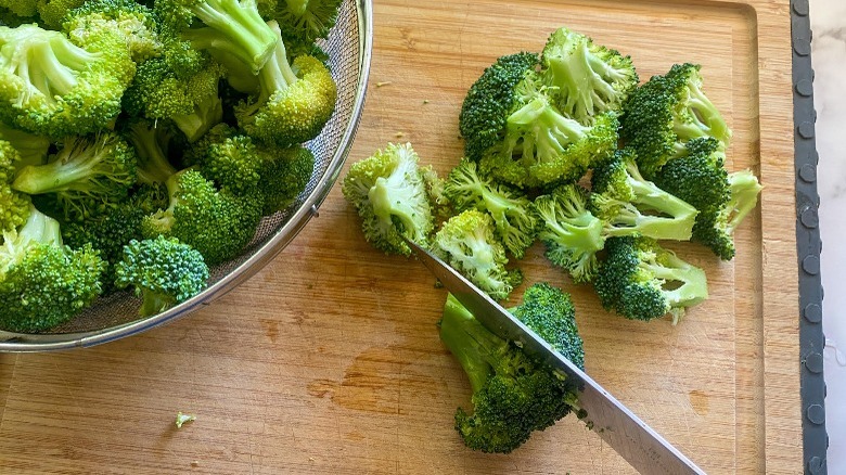 broccoli cut on wood board