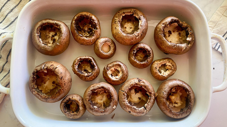 mushrooms in a baking dish 