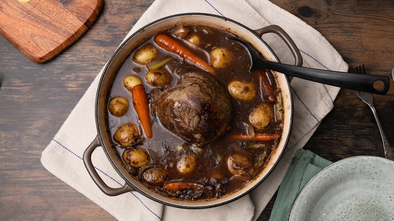 Venison pot roast in baking dish