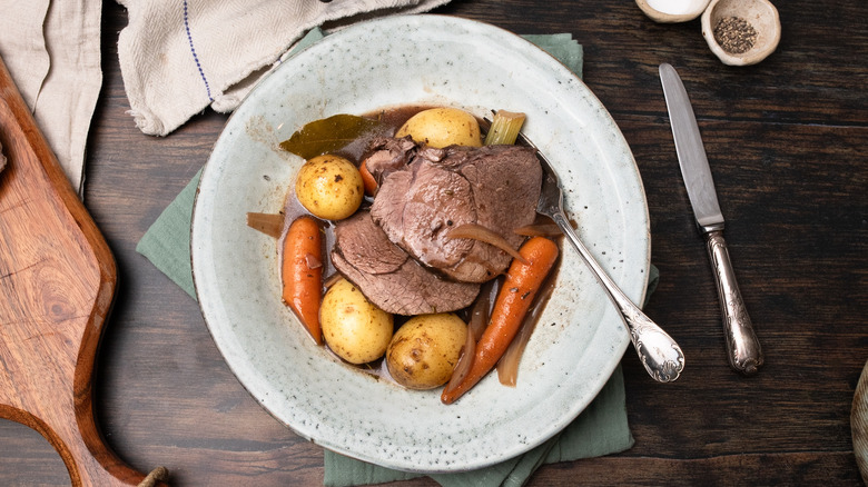 Venison pot roast in bowl