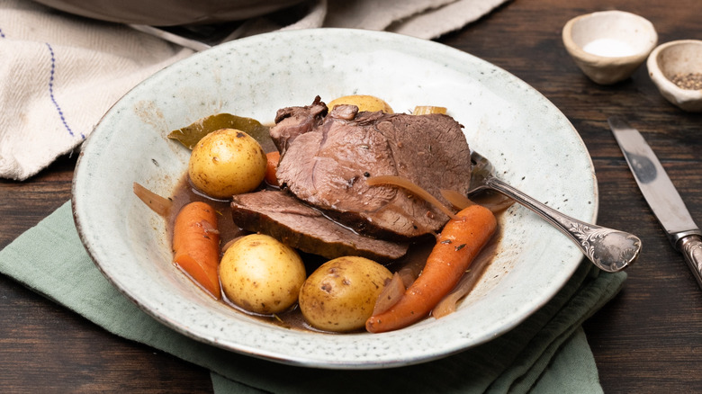 Venison pot roast in bowl