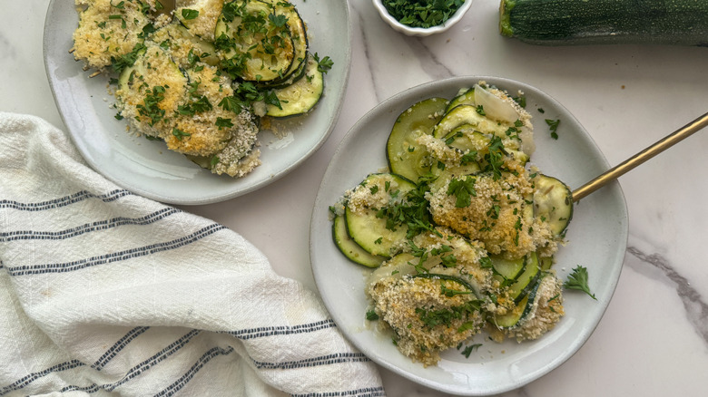 2 plates of zucchini gratin