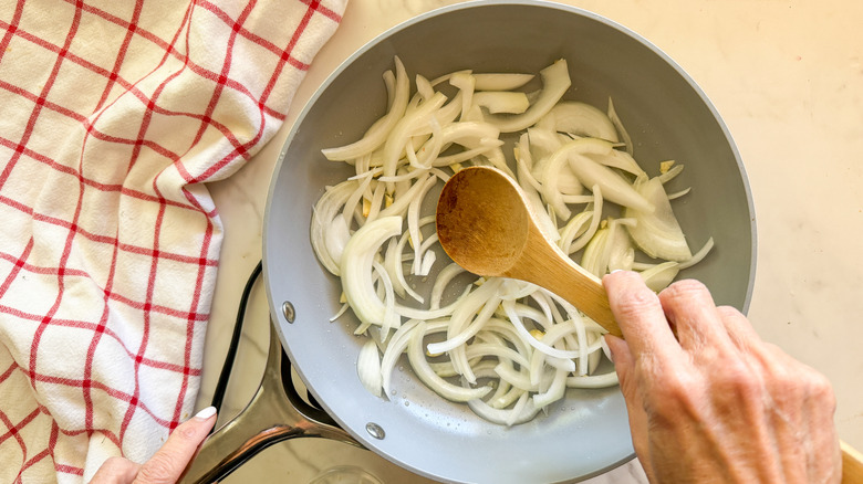 onions and garlic in pan