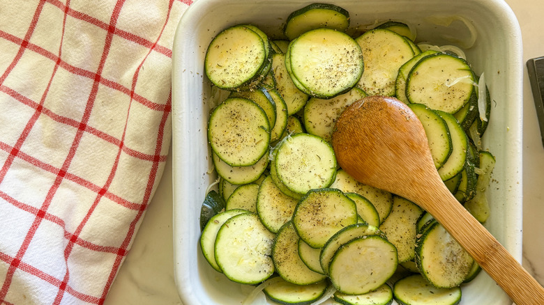 zucchini and seasonings in dish