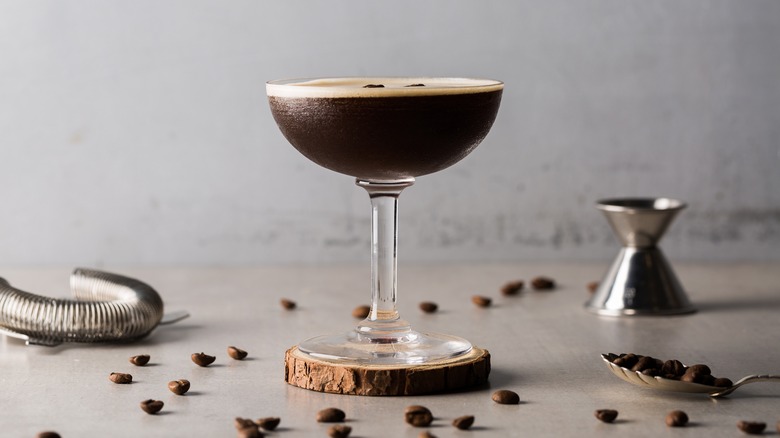 Espresso martini with coffee beans