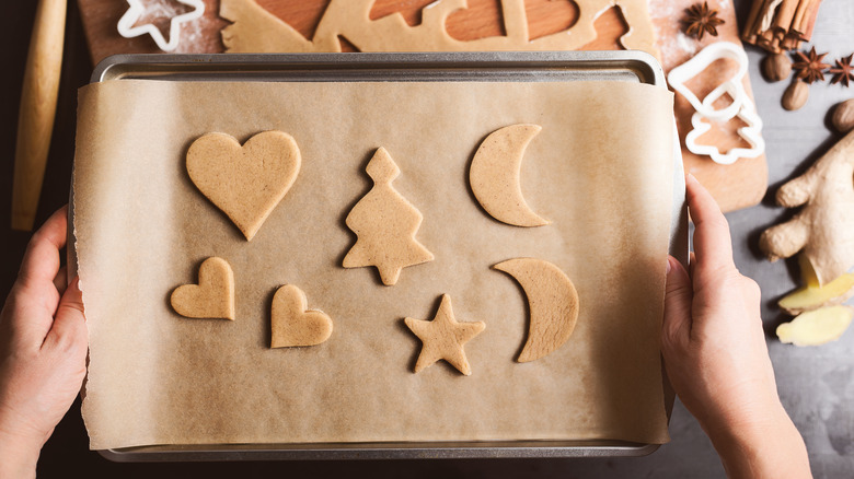 holiday cookies on baking sheet