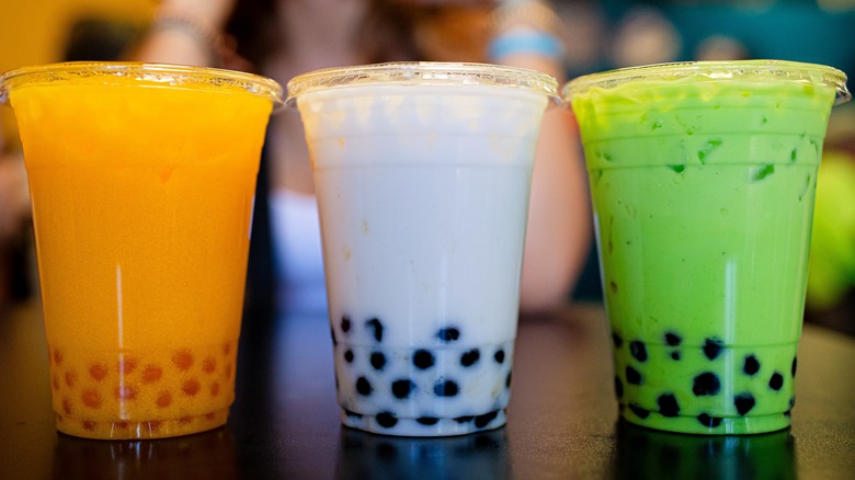 3 colors of boba drinks