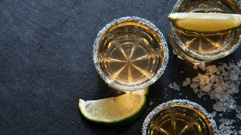 Shots of gold tequila 