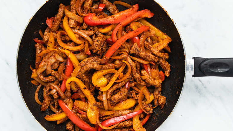 fajita meat and vegetables