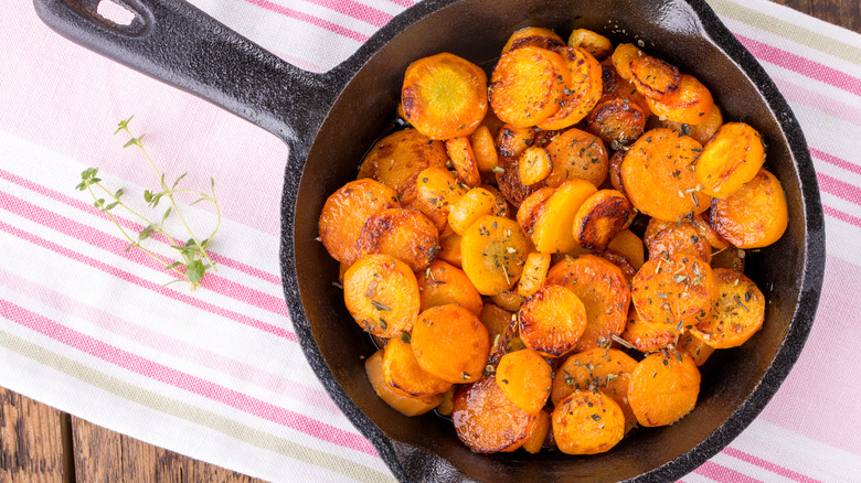 Roasted carrots in cast-iron skillet
