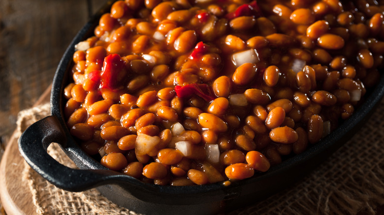 Dish of homemade baked beans