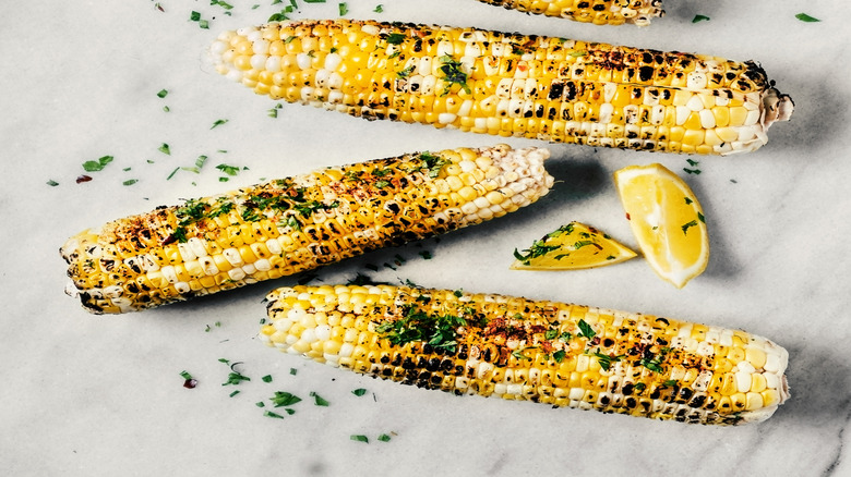 Charred corn on the cobs