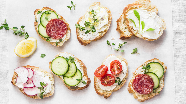 toasts with various toppings