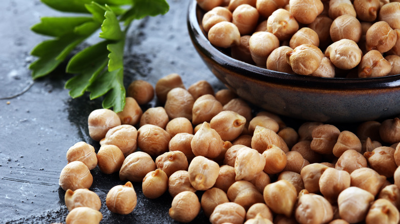 Chickpeas on table and in bowl