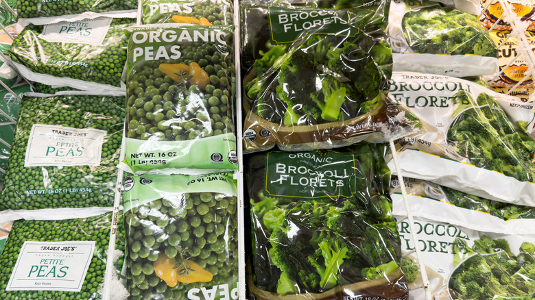 Bags of Trader Joe's frozen vegetable products