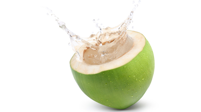 Water splashing out of a coconut