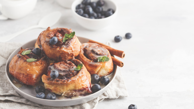 plate of blueberry cinnamon rolls