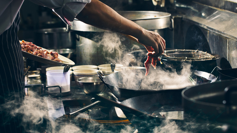 Cooking in a wok