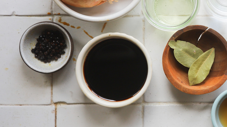 Bowl of dark soy sauce