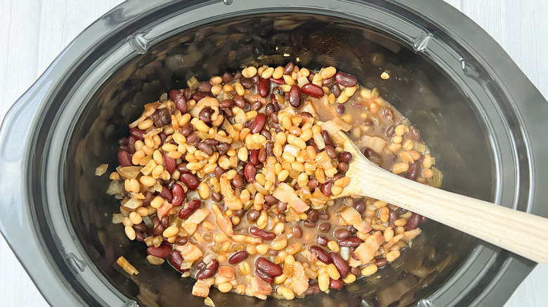 cooked baked beans in crockpot