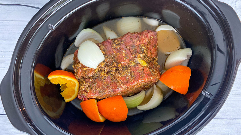 carnitas ingredients in slow cooker