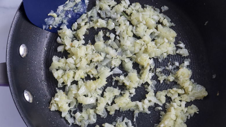 cooked onions and garlic in a pan