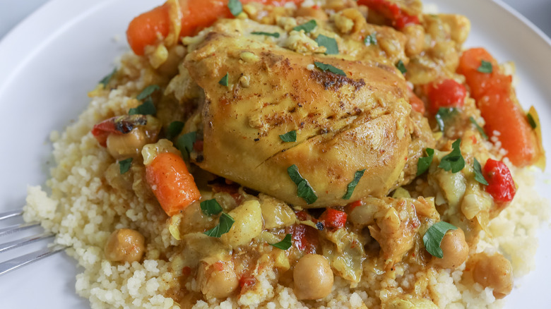 chicken and artichoke tagine over couscous 